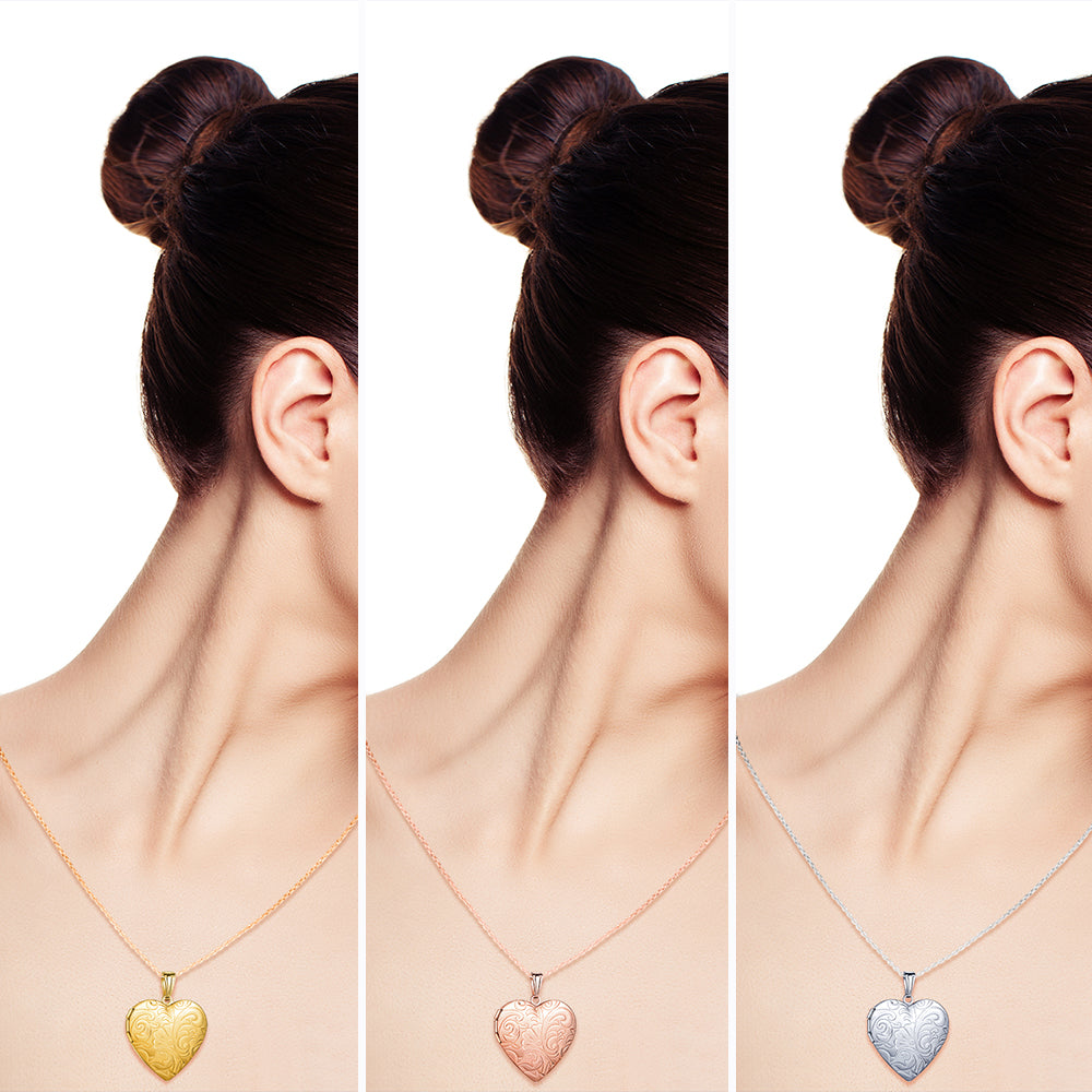 Infinionly Fashion Pattern Heart Photo Locket Necklace