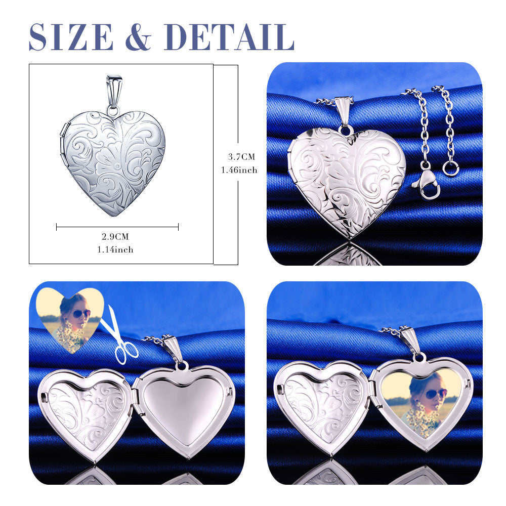 Infinionly Fashion Pattern Heart Photo Locket Necklace