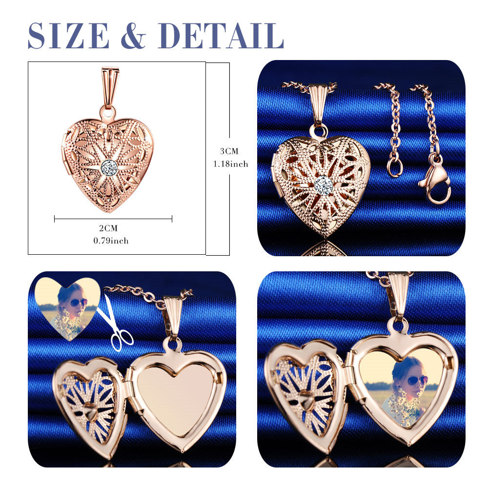 Infinionly Skeleton Glass White Zircon Heart Photo Locket Necklace