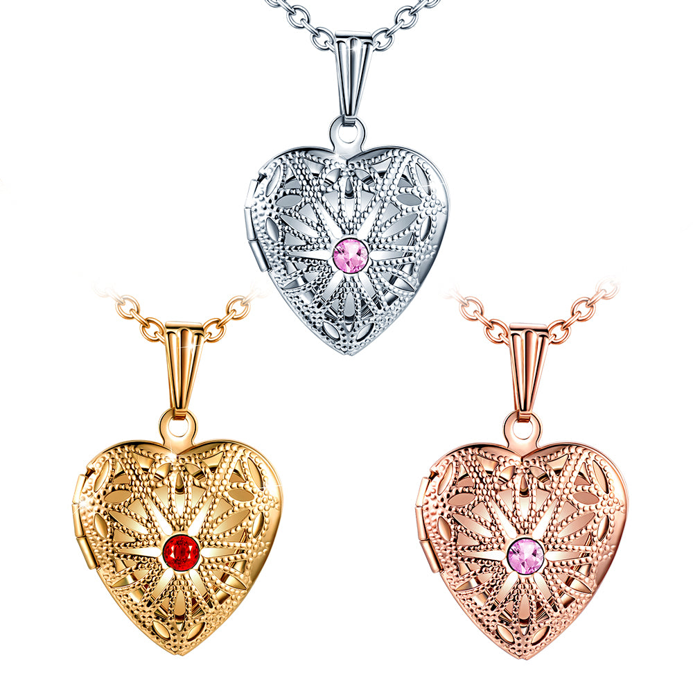 Infinionly Skeleton Glass Zircon Heart Photo Locket Necklace