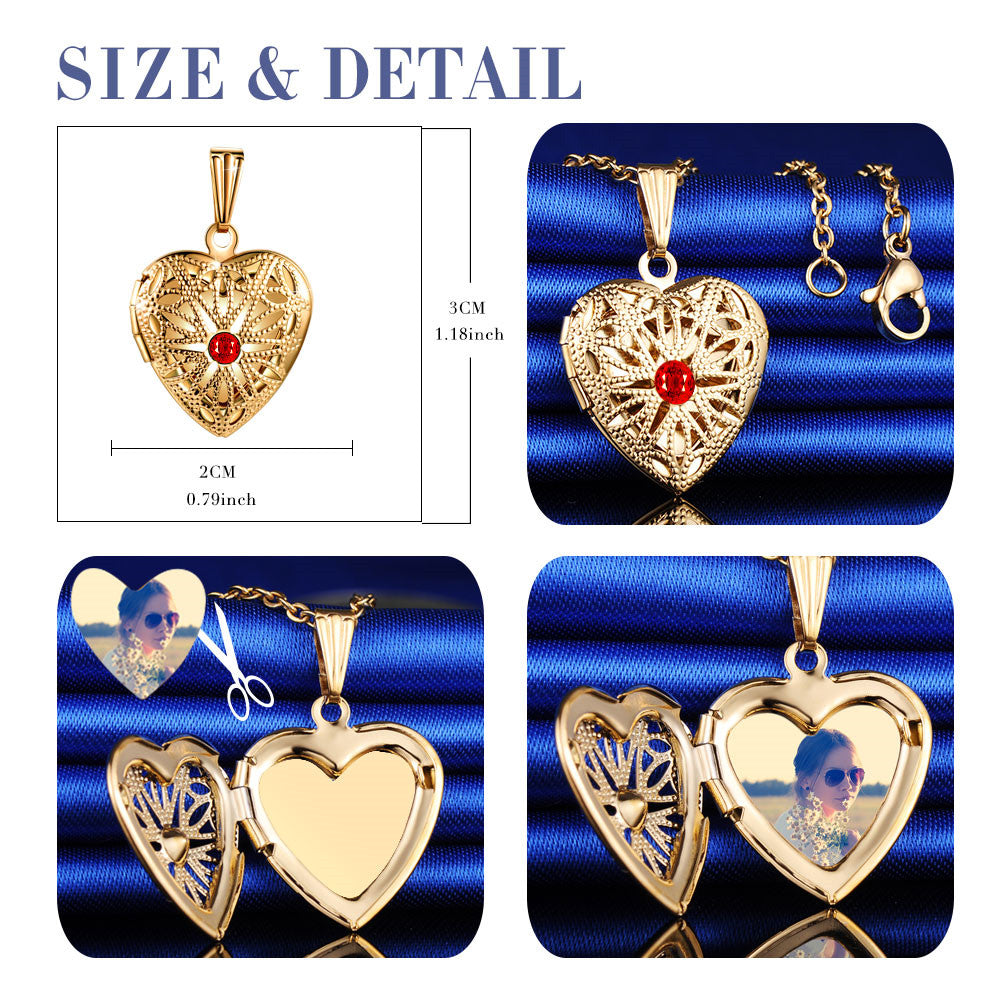 Infinionly Skeleton Glass Zircon Heart Photo Locket Necklace