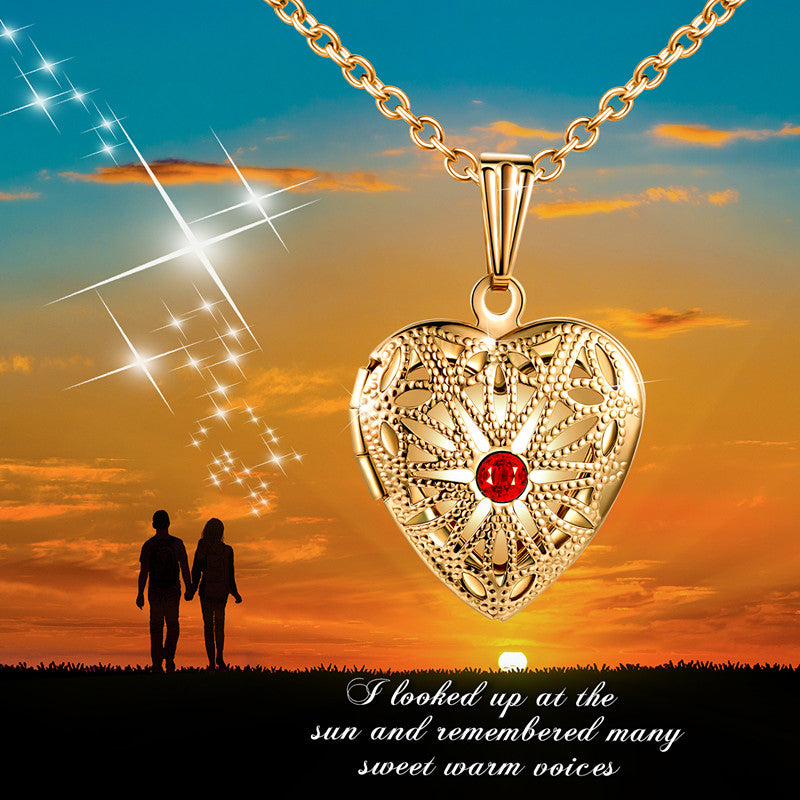 Infinionly Skeleton Glass Zircon Heart Photo Locket Necklace