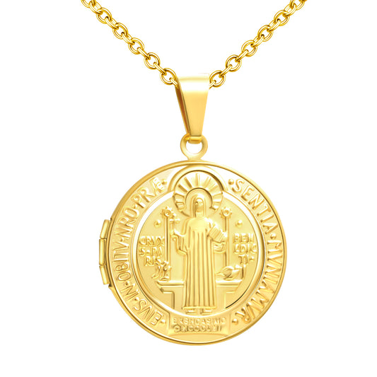 Infinionly Vintage Jesus Cross Round Photo Locket Necklace