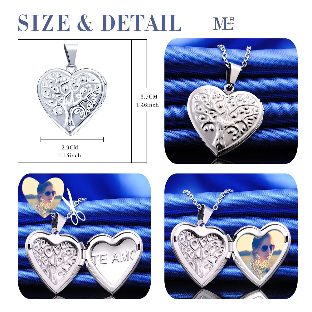 Infinionly Fashion Tree of Life Heart Photo Locket Necklace