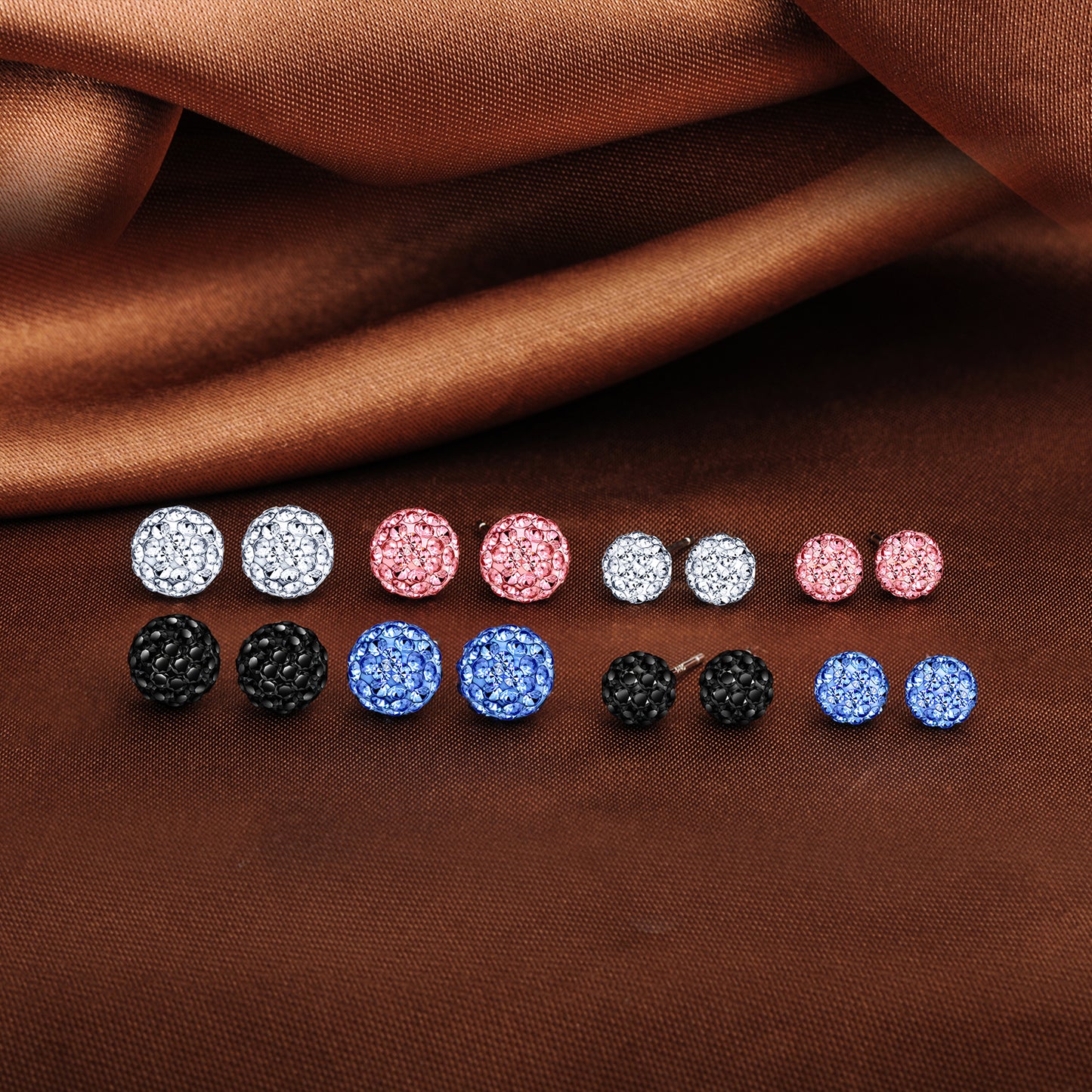 Infinionly 8 Pairs Of S925 Silver Shambhala Crystal Ball Earrings Set