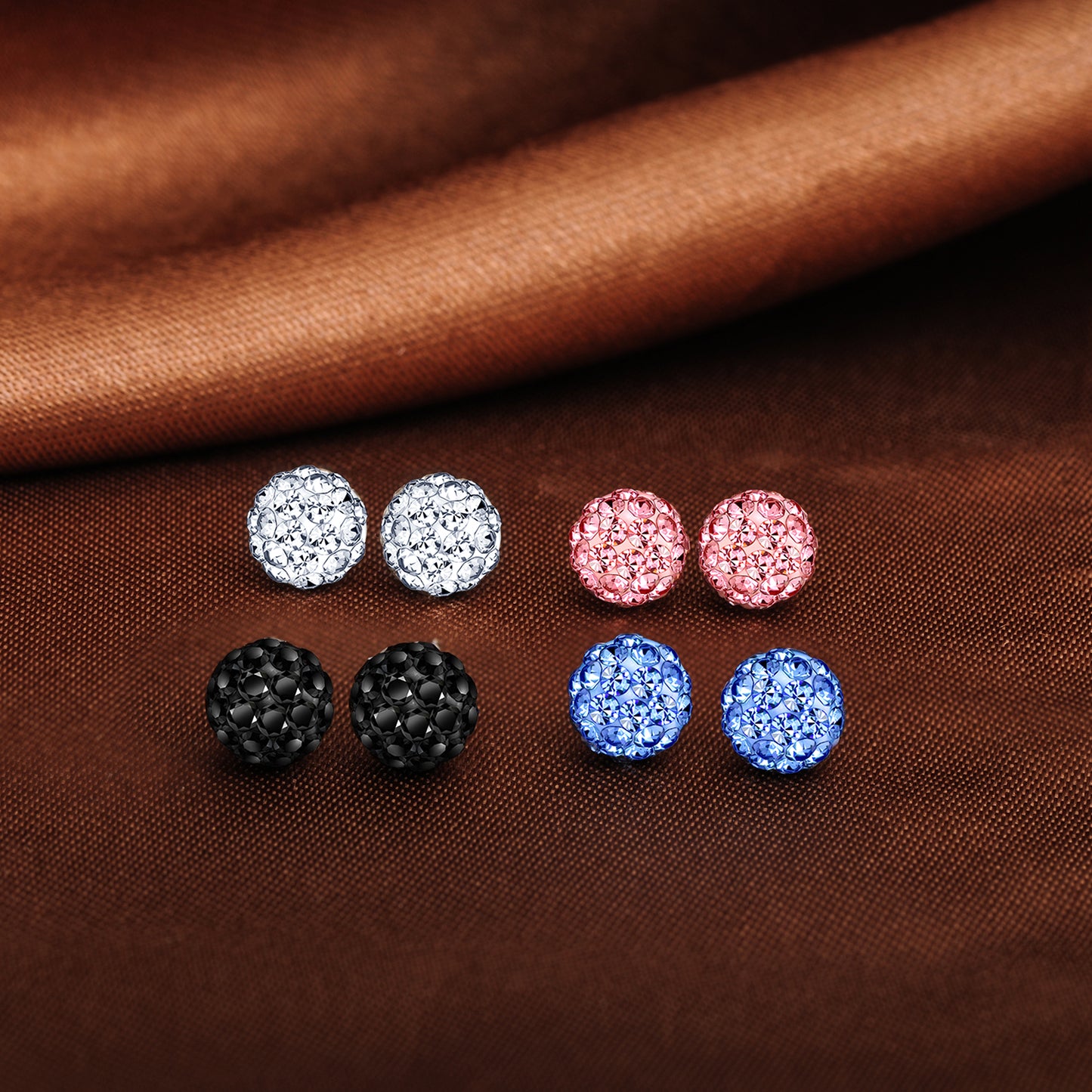 Infinionly 4 Pairs Of 8MM Silver Shambhala Crystal Ball Earrings Set