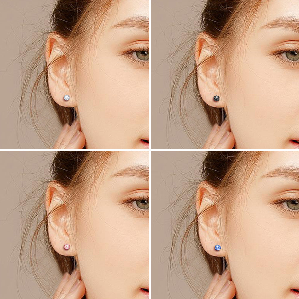 Infinionly 4 Pairs Of 8MM Silver Shambhala Crystal Ball Earrings Set