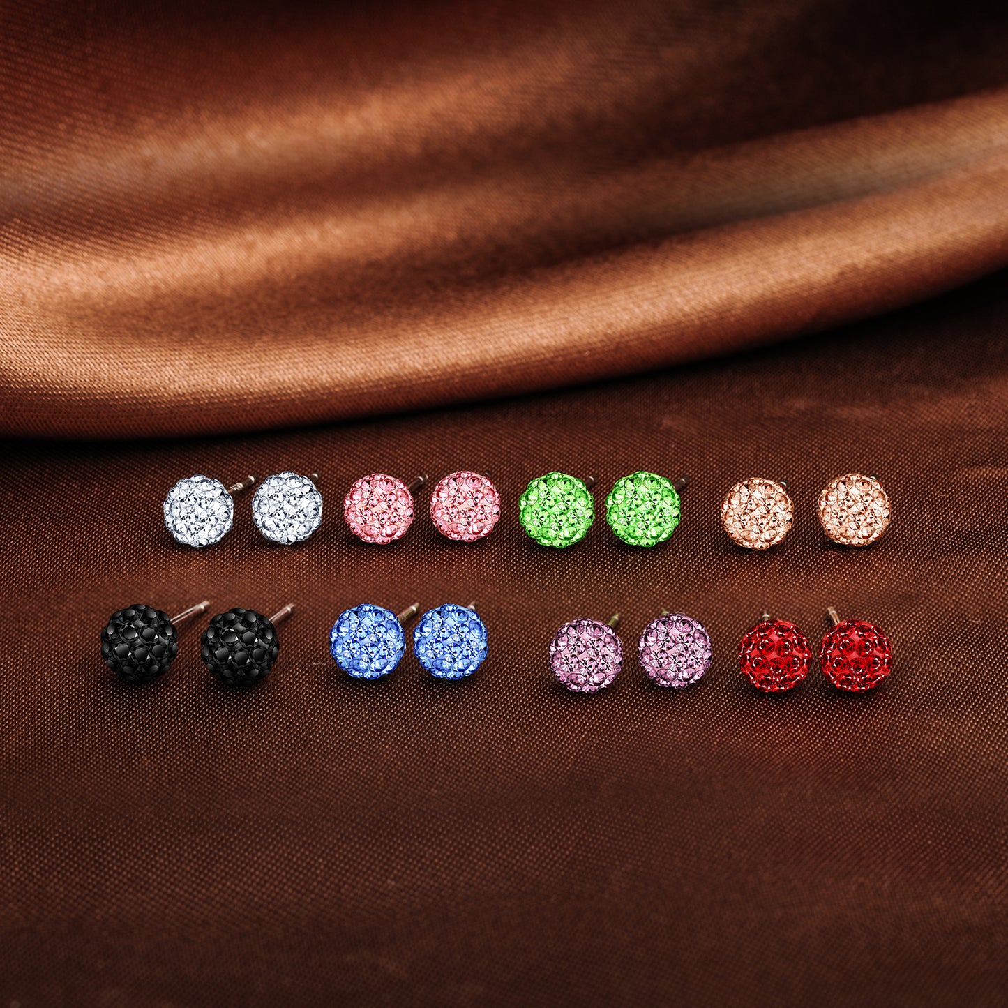 Infinionly 8 Pairs Of 6MM S925 Silver Shambhala Crystal Ball Earrings Set