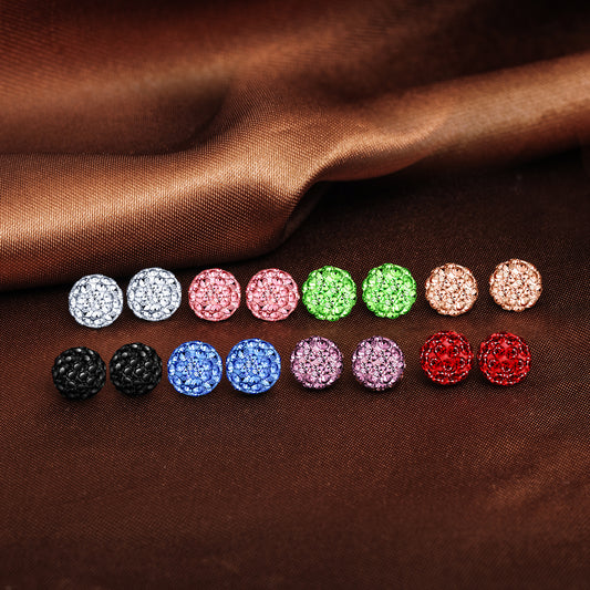 Infinionly 8 Pairs Of 8MM S925 Silver Shambhala Crystal Ball Earrings Set