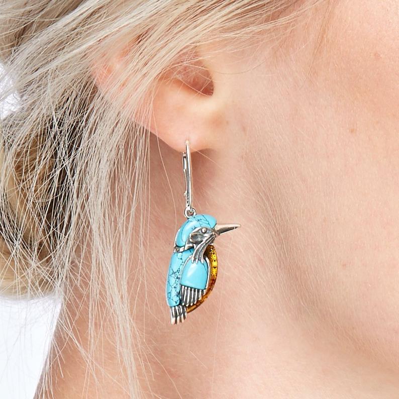 Vintage Silver Bird Nature Style Turquoise Bird Necklace