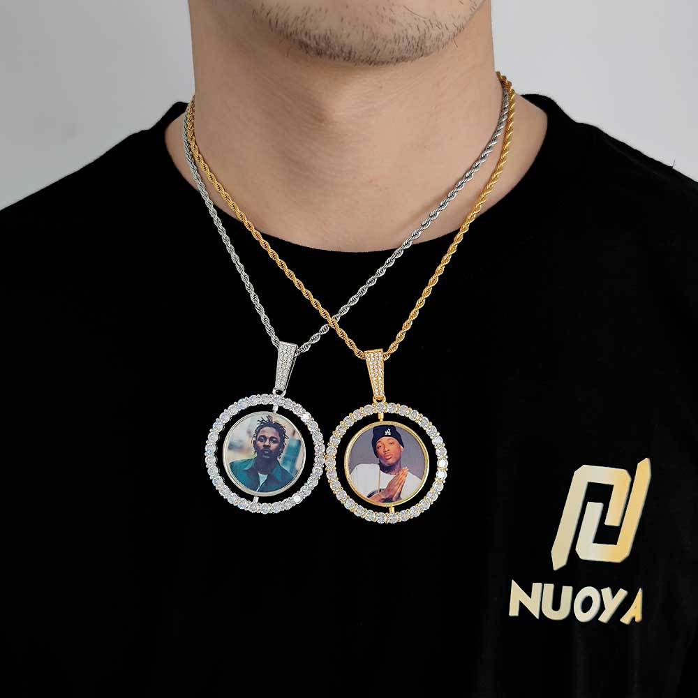 Infinionly Custom Made Photo Rotating Double-sided Medallions Necklace