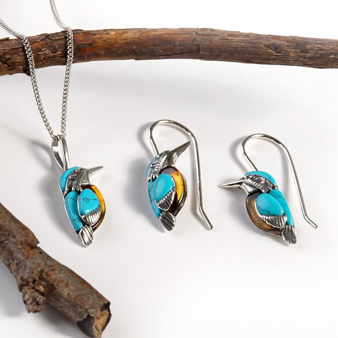 Vintage Silver Bird Nature Style Turquoise Bird Necklace