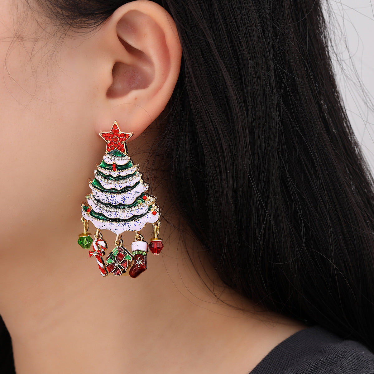 Infinionly Classic Christmas Tree Fringe Earrings