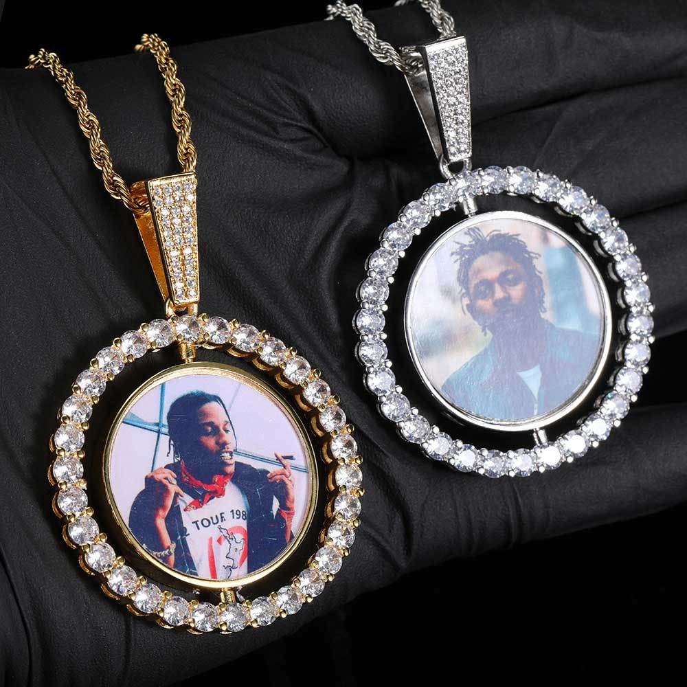 Infinionly Custom Made Photo Rotating Double-sided Medallions Necklace