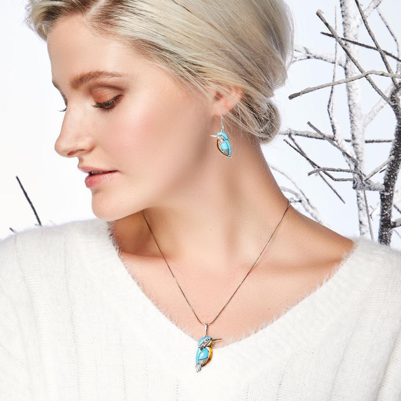 Vintage Silver Bird Nature Style Turquoise Bird Necklace