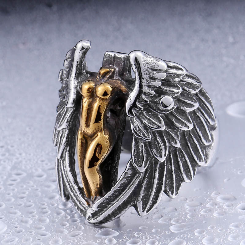 Infinionly Simple Cross Wings Titanium Steel Ring