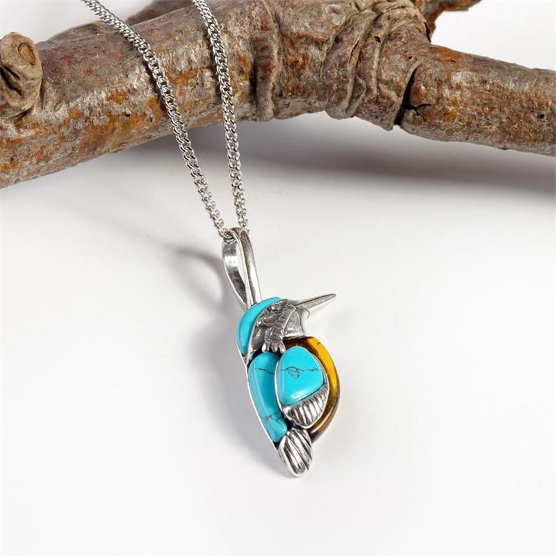 Vintage Silver Bird Nature Style Turquoise Bird Necklace