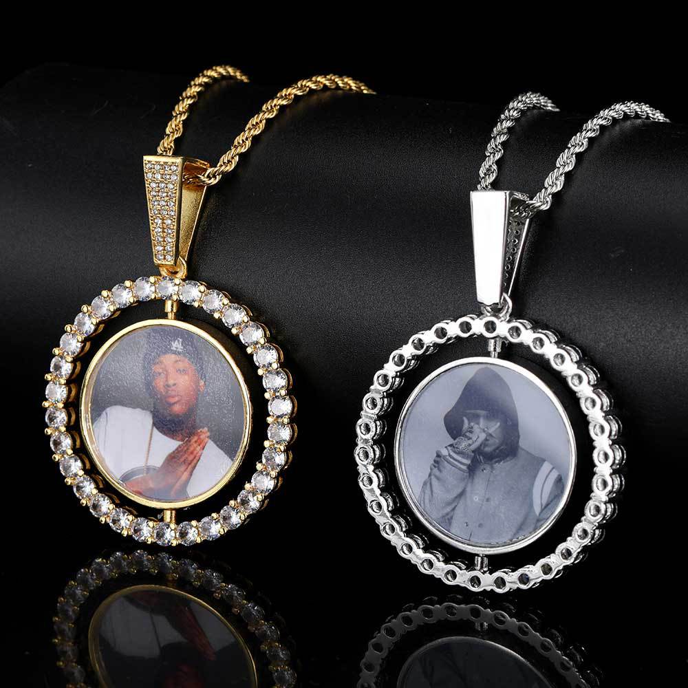 Infinionly Custom Made Photo Rotating Double-sided Medallions Necklace
