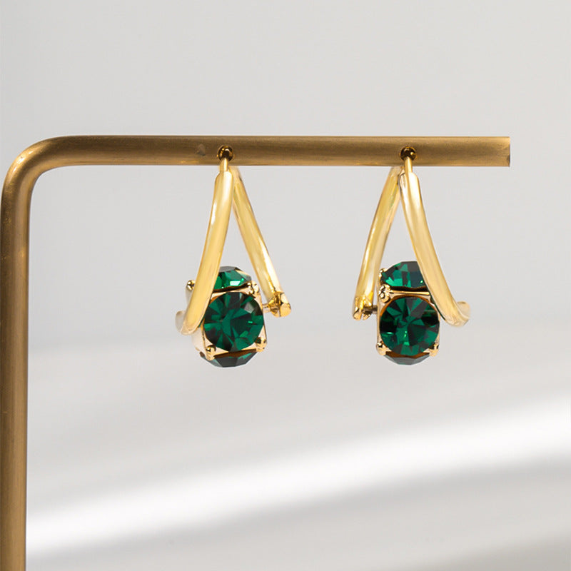 Infinionly Geometric Dark Green Zircon Earrings