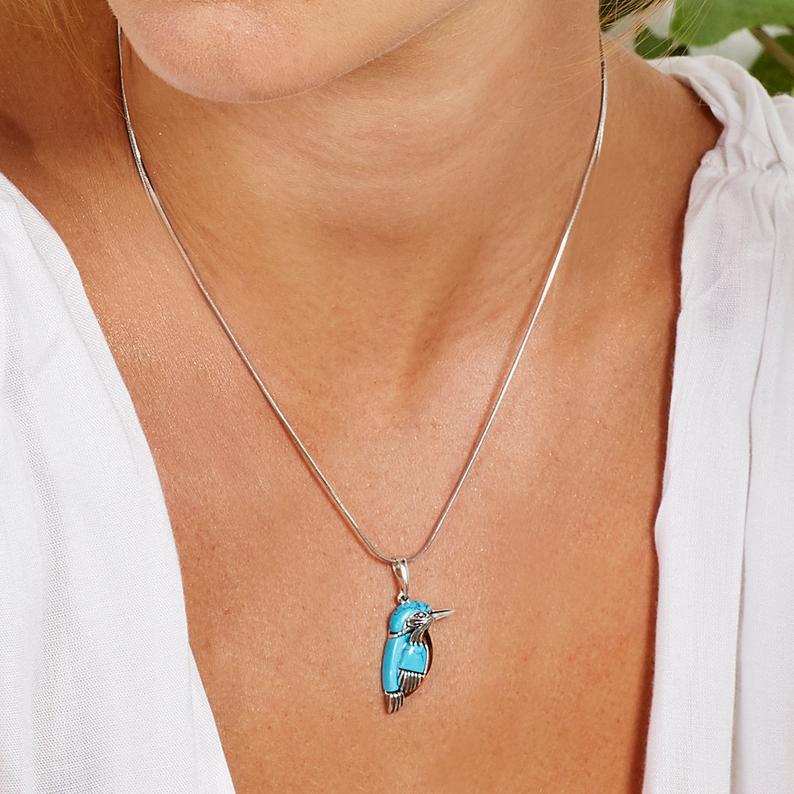 Vintage Silver Bird Nature Style Turquoise Bird Necklace
