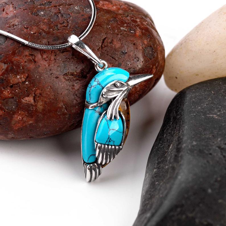 Vintage Silver Bird Nature Style Turquoise Bird Necklace