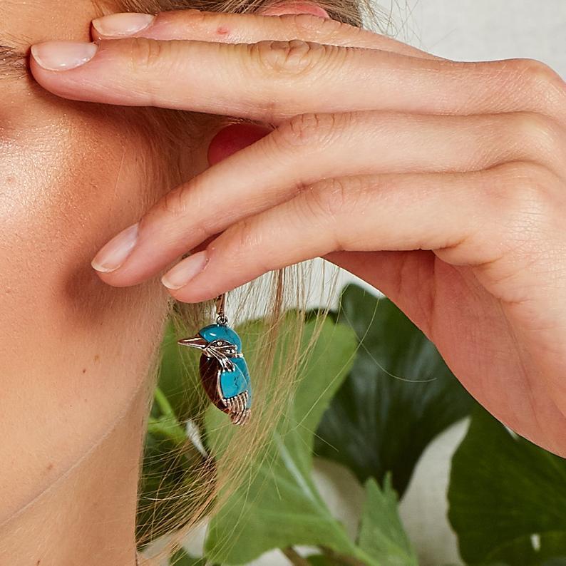 Vintage Silver Bird Nature Style Turquoise Bird Necklace
