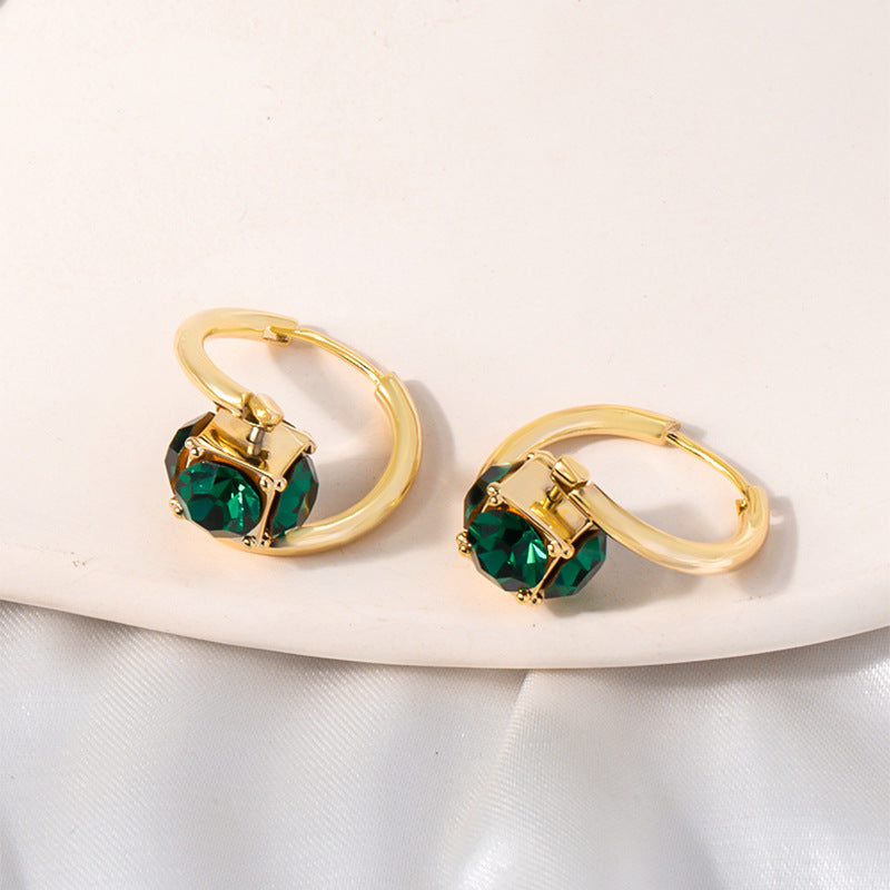 Infinionly Geometric Dark Green Zircon Earrings