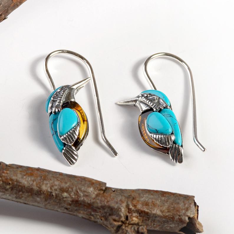 Vintage Silver Bird Nature Style Turquoise Bird Necklace