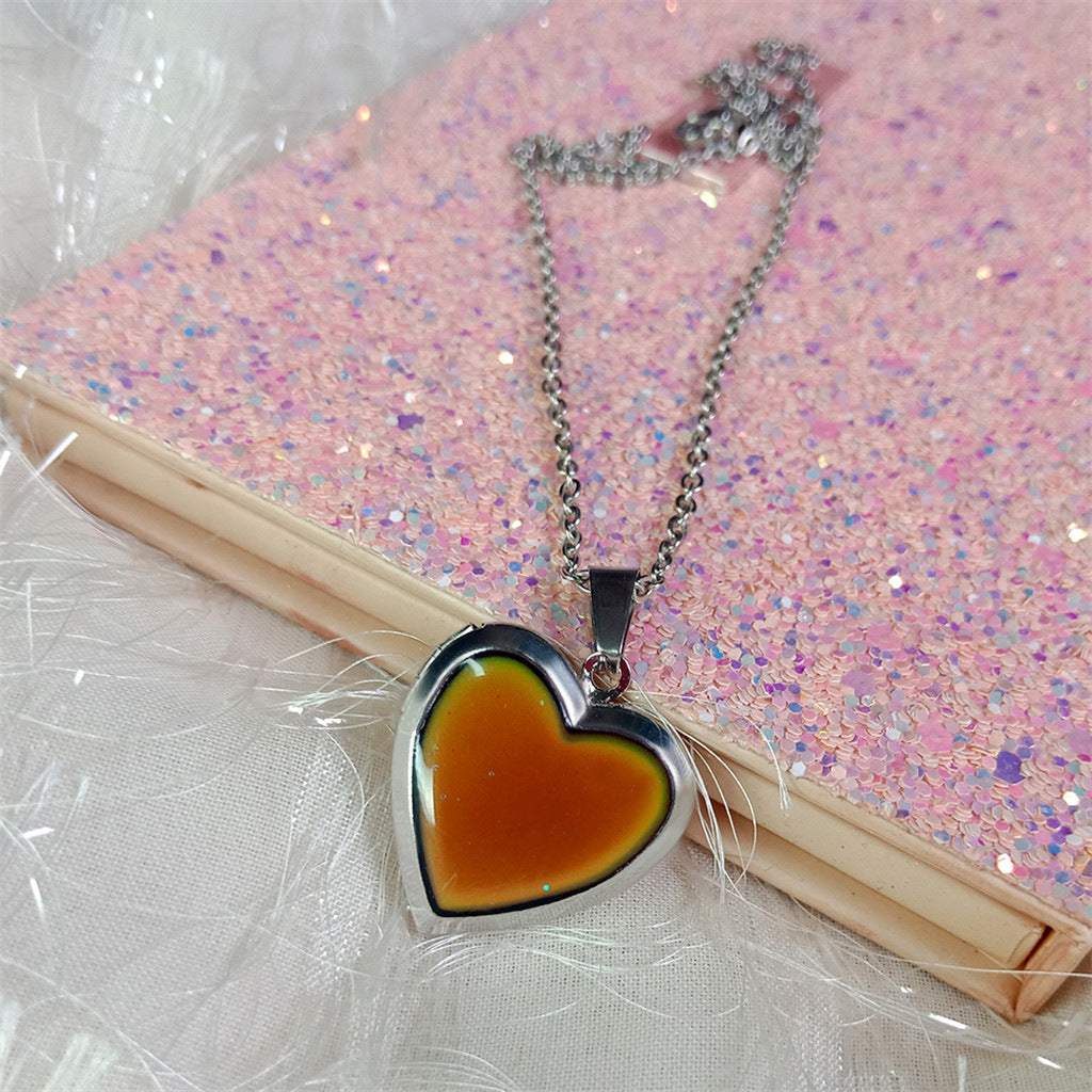 Infinionly Color Changing Temperature Heart Photo Locket Necklace