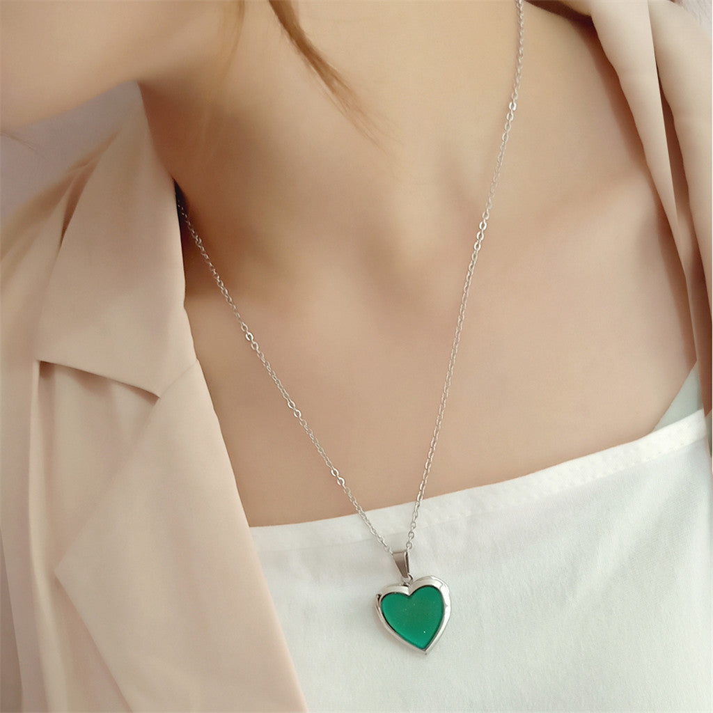 Infinionly Color Changing Temperature Heart Photo Locket Necklace