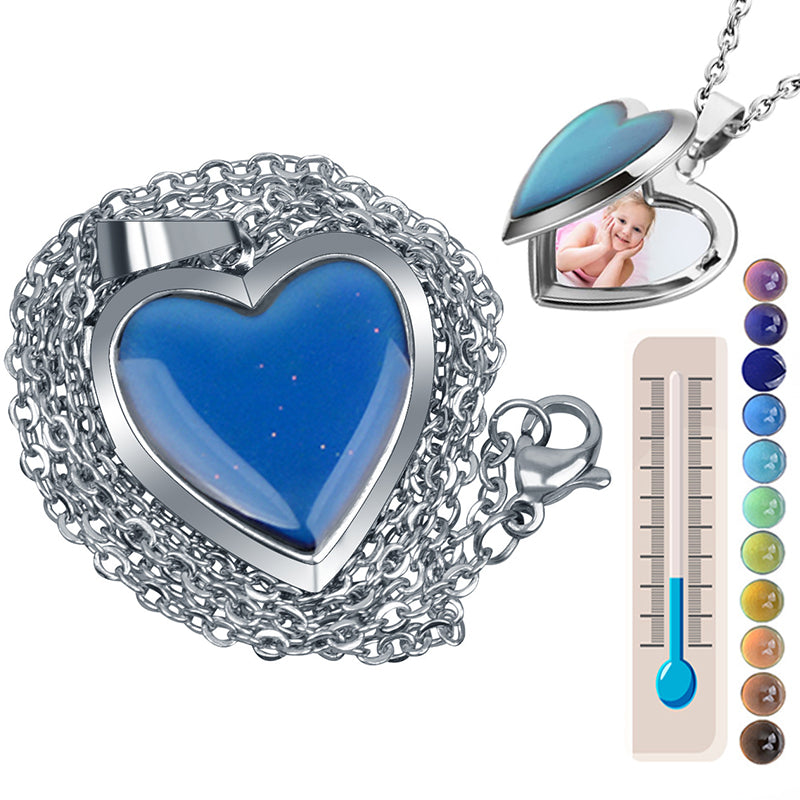 Infinionly Color Changing Temperature Heart Photo Locket Necklace