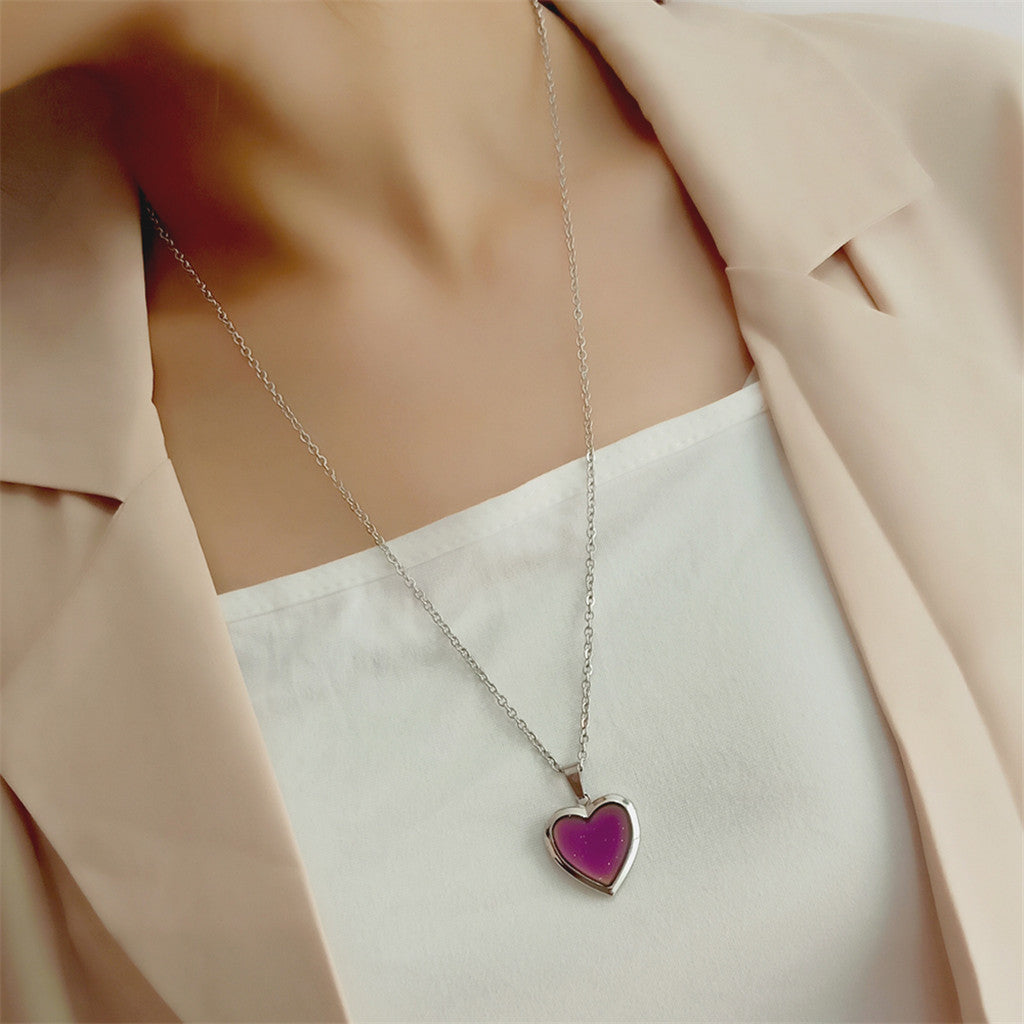 Infinionly Color Changing Temperature Heart Photo Locket Necklace