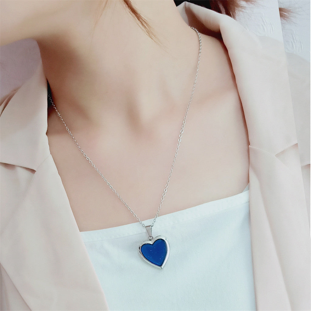Infinionly Color Changing Temperature Heart Photo Locket Necklace