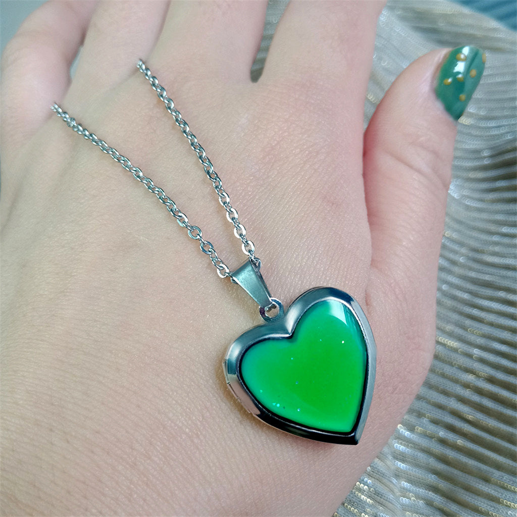 Infinionly Color Changing Temperature Heart Photo Locket Necklace