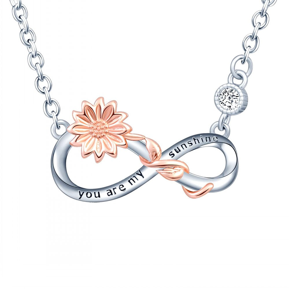 You Are My Sunshine Infinity Sunflower Two Tone Necklace