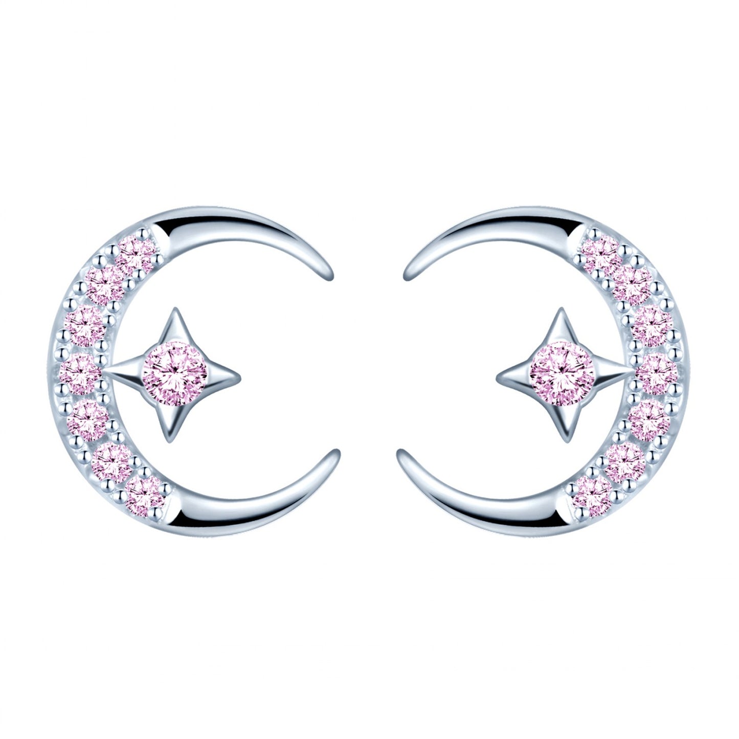 Moon & Star CZ Stud Earrings