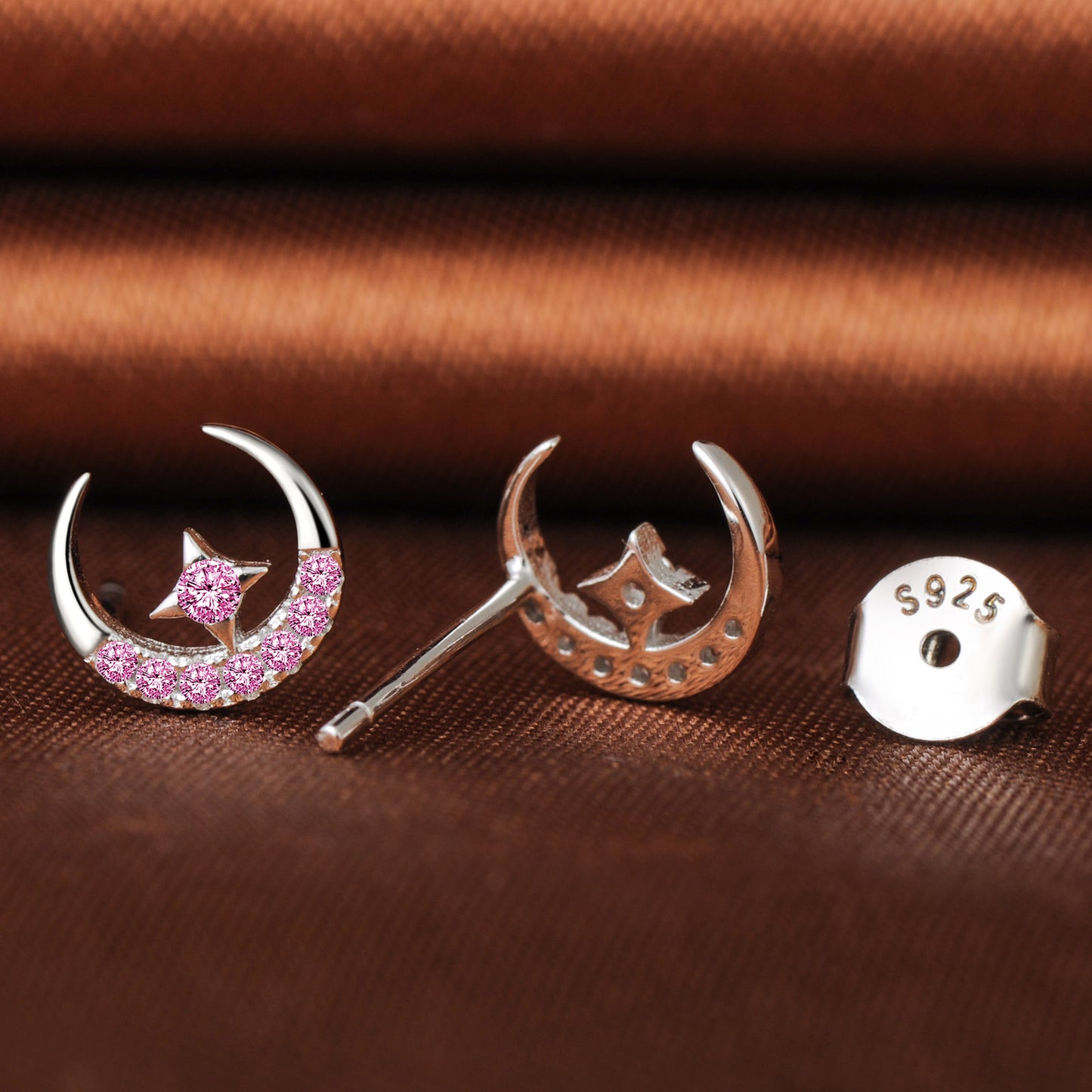 Moon & Star CZ Stud Earrings