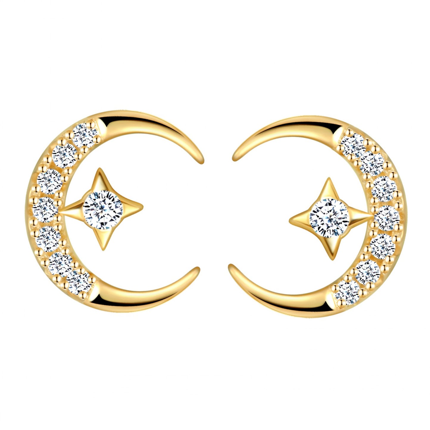 Moon & Star CZ Stud Earrings