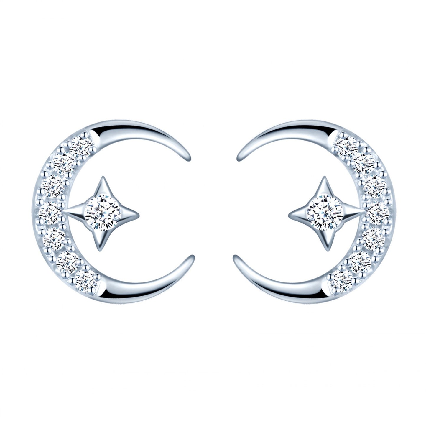 Moon & Star CZ Stud Earrings