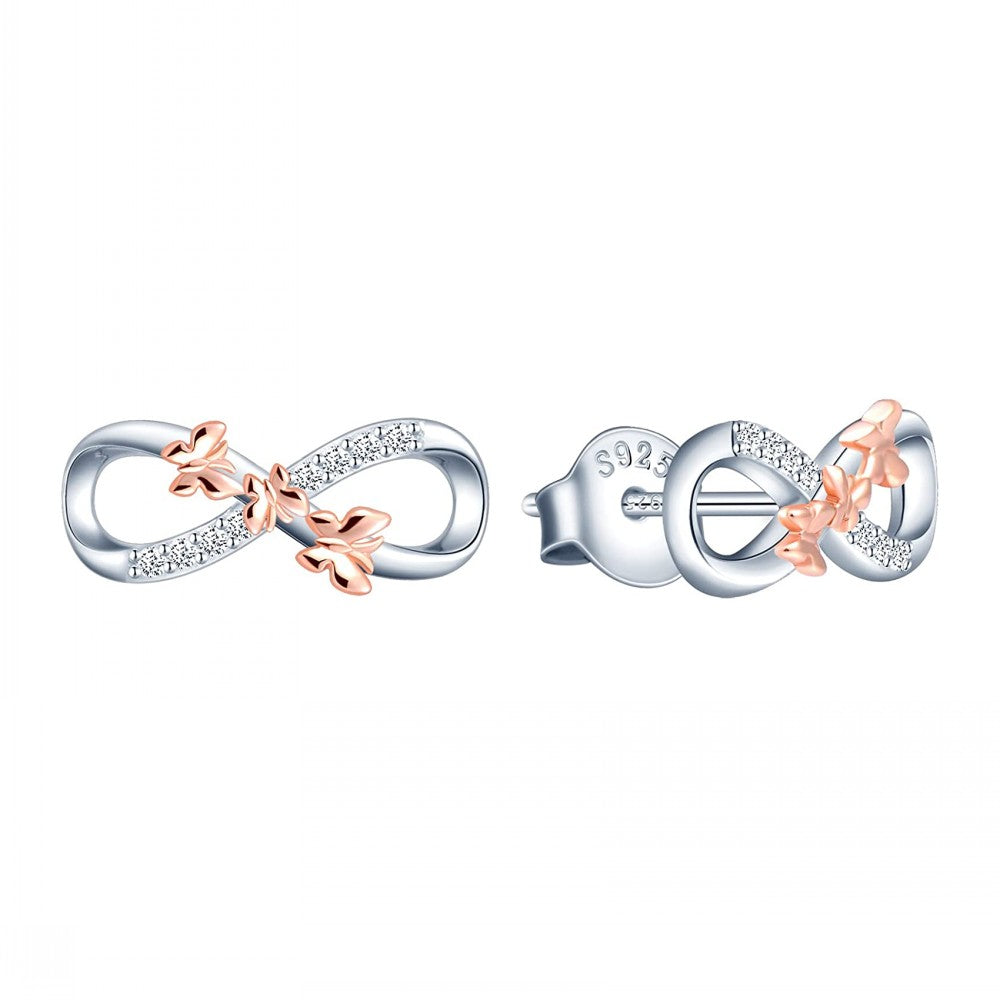 Infinity Butterfly Two Tone CZ Stud Earrings