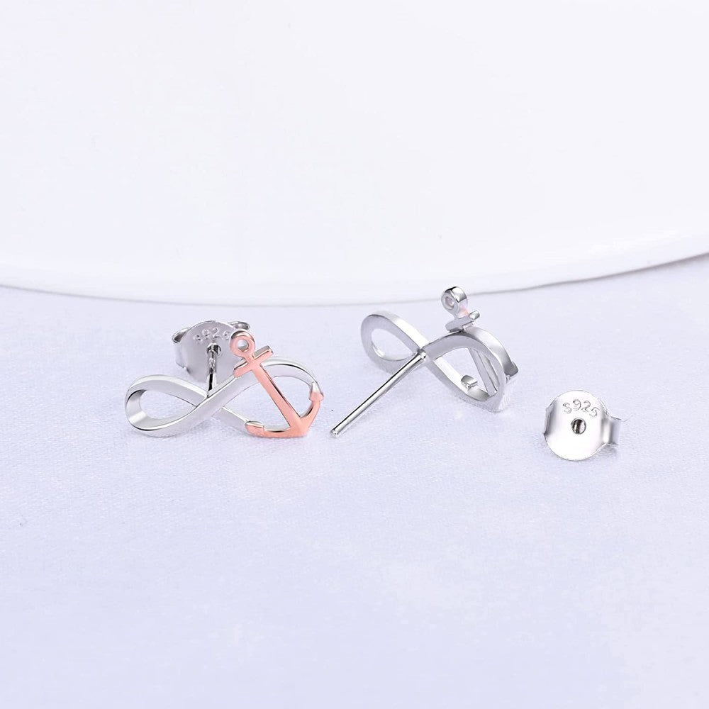 Infinity Anchor Two Tone Stud Earrings
