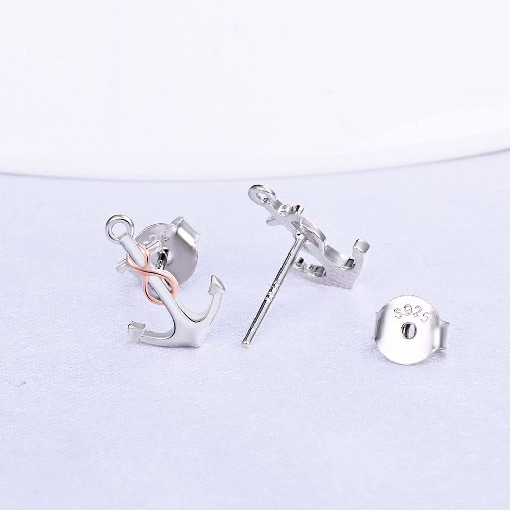 Vertical Infinity Anchor Two Tone Stud Earrings