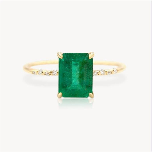 Infinionly Cara Green Rustic Emerald Solitaire Ring