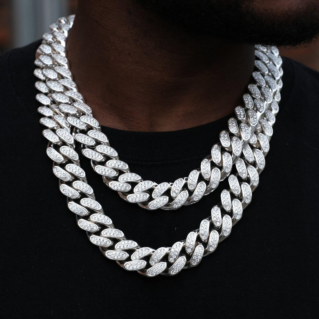 INFINIONLY 19MM BOX CLASP ICED CUBAN LINK CHAIN IN WHITE GOLD
