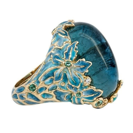 Infinionly Fashion Carving Enamel Flower Ring