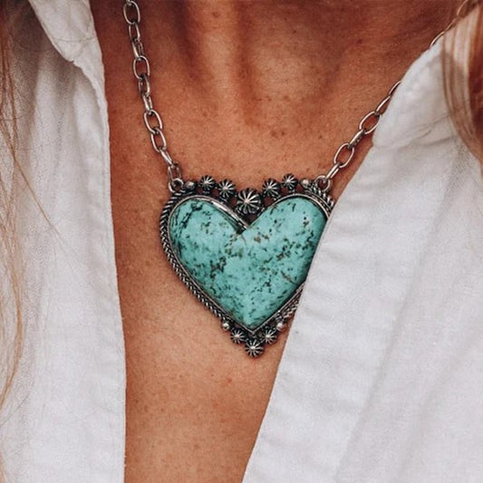 Infinionly Boho Turquoise Heart Pendant Necklace