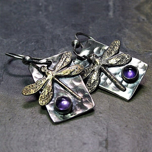 Infinionly Sterling Silver Dragonfly Gemstone Earrings