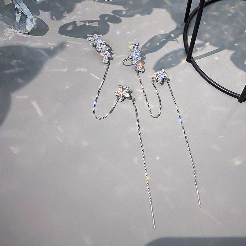 Infinionly Crystal Flower Tassel Earrings