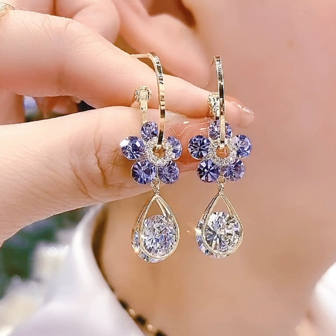 Infinionly Fashion Flower Crystal Earrings