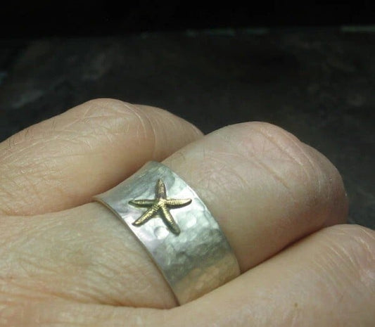 Infinionly Vintage Silver Wide Band Starfish Ring